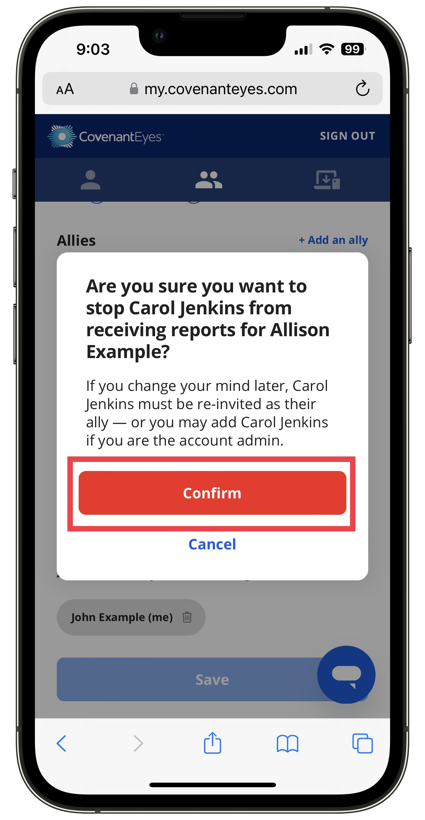 How do I remove an ally? Covenant Eyes