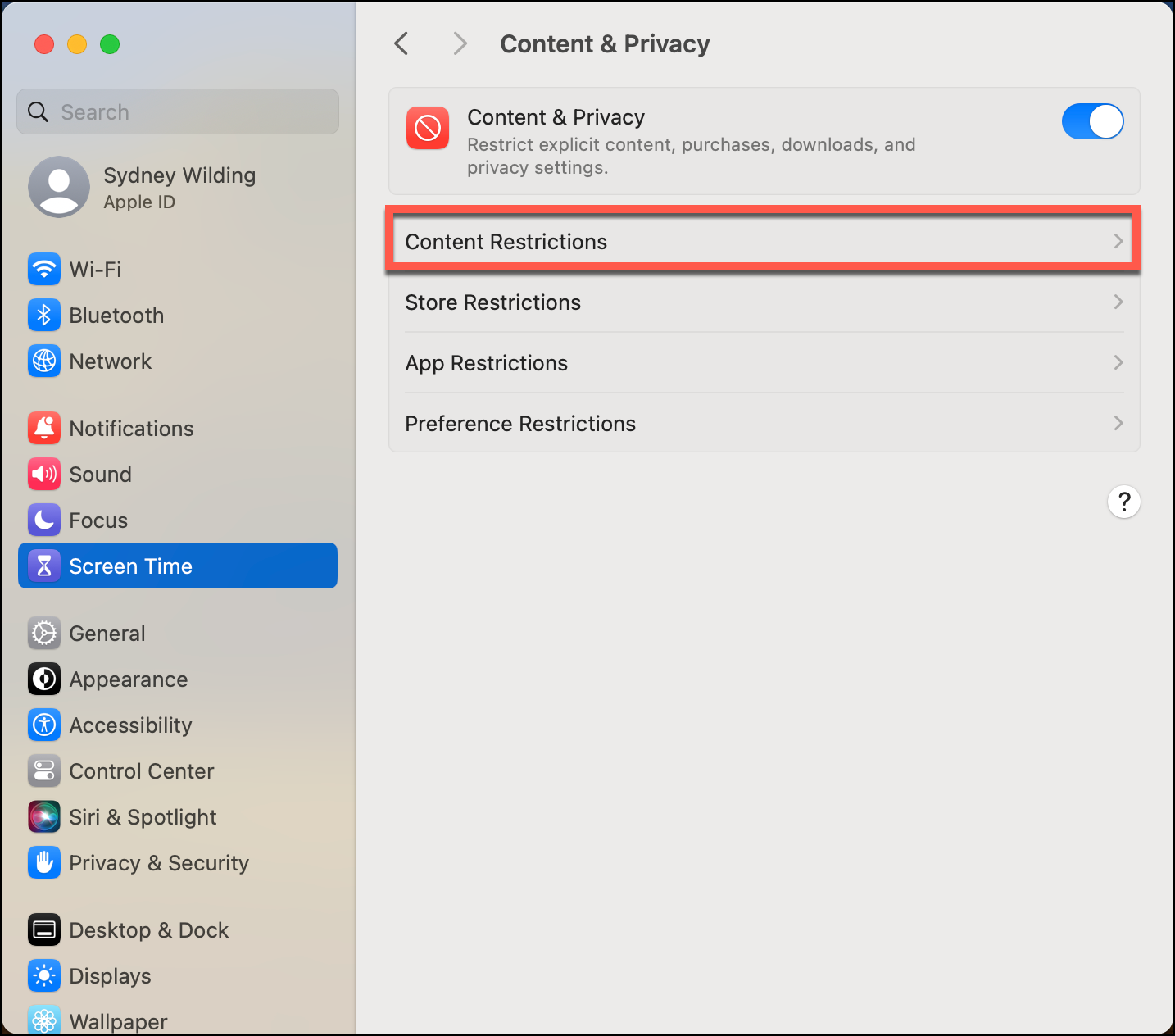 How do I use the Screen Time  Content filter with Covenant Eyes on a