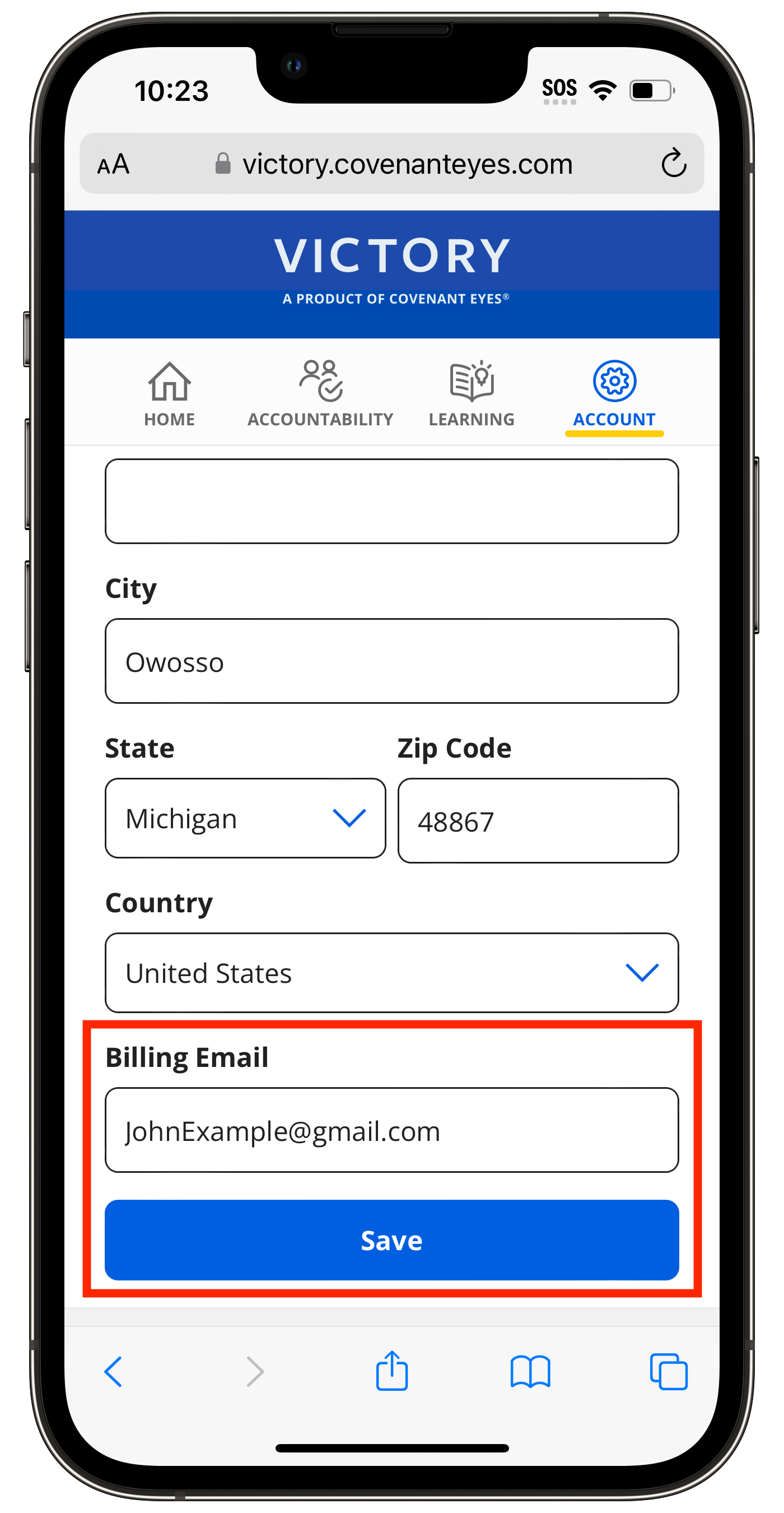 How do I change the billing email address? Covenant Eyes Service Center